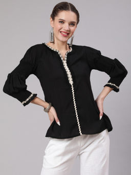 Jaipur Kurti - Black Silk Lace Embellished Top