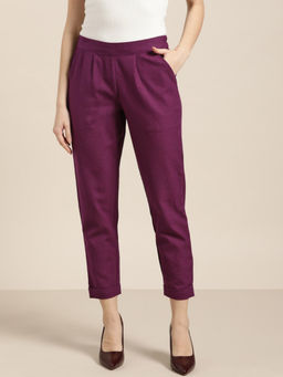 Jaipur Kurti - Purple Cotton Slub Bottom-Fold Straight Pant