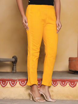 Jaipur Kurti - Mustard Ethnic Cotton Lace Pant