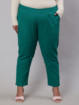 Jaipur Kurti - Grass Green Plus Size Ethnic Wear Cotton Slub Pant
