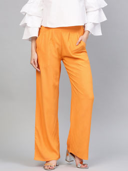 Jaipur Kurti - Mustard Rayon Solid Palazzo