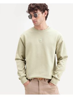 Rare Rabbit - Mens Badgez Light Green Cotton Blend Sweatshirt