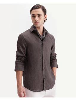Rare Rabbit - Mens Borium Dark Brown Linen Shirt