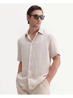 Rare Rabbit - Mens Darsh-S Beige Viscose Blend Shirt