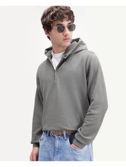Rare Rabbit - Mens Ephin Dark Olive Cotton Blend Hoodie