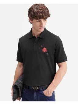 Rare Rabbit - Mens Grant Black Cotton Blend Polo