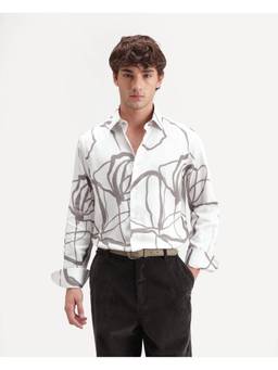 Rare Rabbit - Mens Ink Off White Cotton Blend Shirt