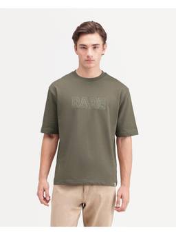 Rare Rabbit - Mens Joss Dusky Olive Cotton T-shirt