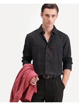 Rare Rabbit - Mens Lings Dark Black Viscose Shirt