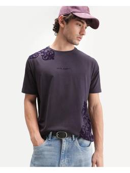 Rare Rabbit - Mens Stuart Dark Purple Cotton Blend T-shirt