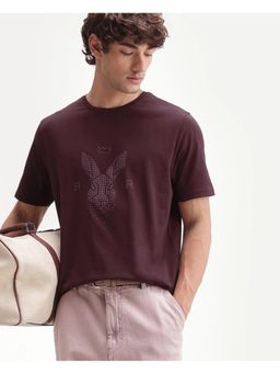 Rare Rabbit - Mens Vito Dark Maroon Cotton Blend T-shirt