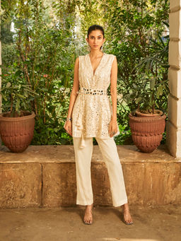 Twenty Nine - Mirrorwork Sleeveless Peplum Jacket (Set of 2)