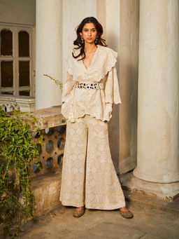 Twenty Nine - Mirrorwork Scallop Jacket With Belt (Set of 2)