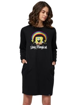 The Souled Store - Official Spongebob Stay Magical Black Sweatshirt Dress