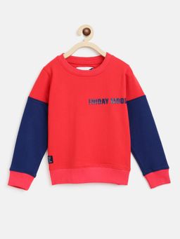 Tales & Stories - Boy's Red Cotton Blend Solid Sweatshirt