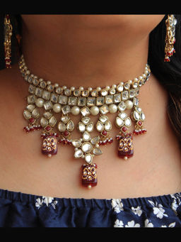 BeAbhika - Regal Kundan Red Stone Choker Set