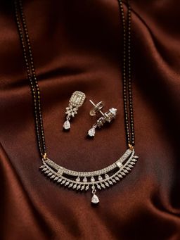 Digital Dress Room - White Brass Gold Plated Stones Mangalsutra with Pair Of Earrings