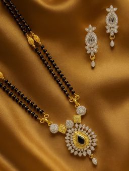 Digital Dress Room - Black Brass Gold Plated Stones Mangalsutra with Pair Of Earrings