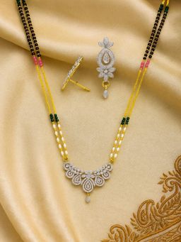 Digital Dress Room - White Brass Gold Plated Stones Mangalsutra with Pair Of Earrings