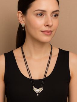 Digital Dress Room - White Brass Gold Plated Stones Mangalsutra with Pair Of Earrings