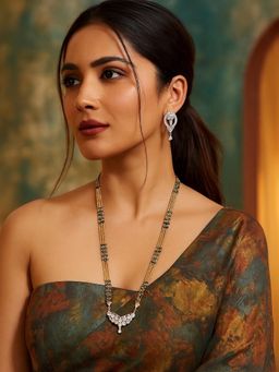 Digital Dress Room - White Brass Gold Plated Stones Mangalsutra with Pair Of Earrings