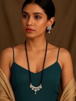 Digital Dress Room - White Brass Gold Plated Stones Mangalsutra with Pair Of Earrings