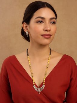 Digital Dress Room - White Brass Gold Plated Stones Mangalsutra with Pair Of Earrings