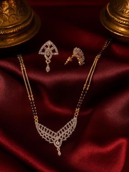 Digital Dress Room - White Brass Gold Plated Stones Mangalsutra with Pair Of Earrings