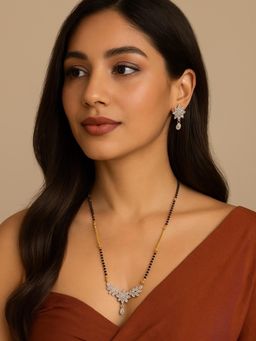 Digital Dress Room - White Brass Gold Plated Stones Mangalsutra with Pair Of Earrings