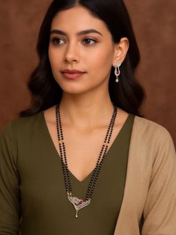 Digital Dress Room - Red Brass Gold Plated Stones Mangalsutra with Pair Of Earrings