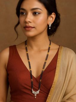 Digital Dress Room - White Brass Gold Plated Stones Mangalsutra with Pair Of Earrings