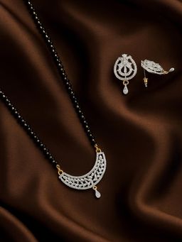 Digital Dress Room - White Brass Gold Plated Stones Mangalsutra with Pair Of Earrings