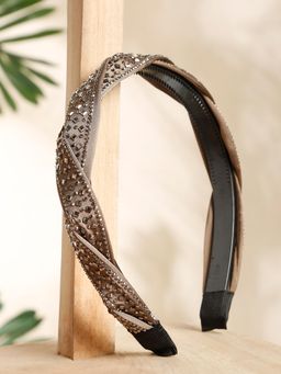 Stol'N - Brown Stone Applique Broad Knot Hair Band