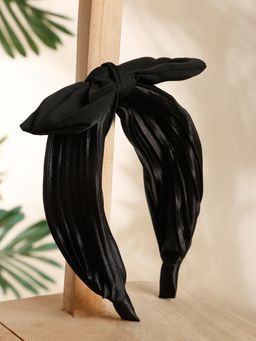 Stol'N - Black Handmade Printed Broad Bow Knot Hair Band