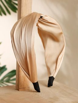 Stol'N - Beige Handmade Polka Dot Broad Knot Hair Band