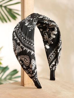 Stol'N - Black Handmade Printed Broad Knot Hair Band