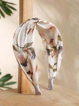 Stol'N - White Handmade Printed Broad Knot Hair Band