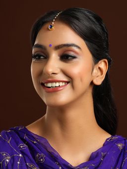 Ruby Raang Studio - Blue Brass Gold Plated Kundan Maang Tikka