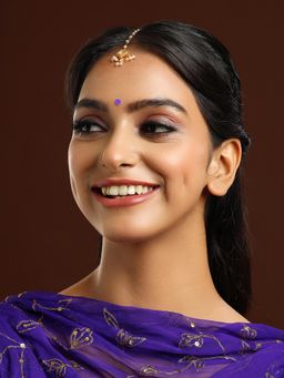 Ruby Raang Studio - White Brass Gold Plated Kundan Maang Tikka