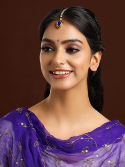 Ruby Raang Studio - Blue Brass Gold Plated Kundan Maang Tikka