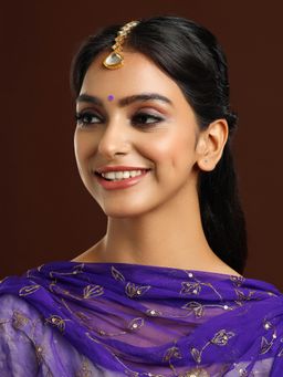 Ruby Raang Studio - White Brass Gold Plated Kundan Maang Tikka