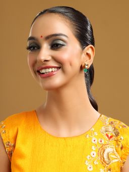 Ruby Raang Studio - Green Brass Gold Plated Kundan Pair Of Earrings