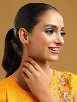 Ruby Raang Studio - Red Brass Gold Plated Kundan Pair Of Earrings