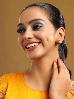 Ruby Raang Studio - Purple Brass Gold Plated Kundan Pair Of Earrings