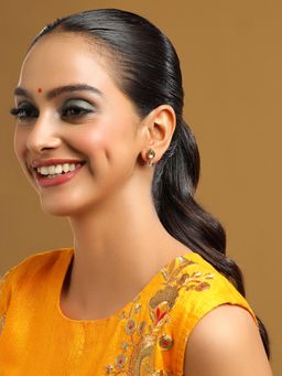 Ruby Raang Studio - White Brass Gold Plated Kundan Pair Of Earrings