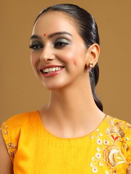 Ruby Raang Studio - Purple Brass Gold Plated Kundan Pair Of Earrings