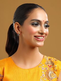 Ruby Raang Studio - Blue Brass Gold Plated Kundan Pair Of Earrings