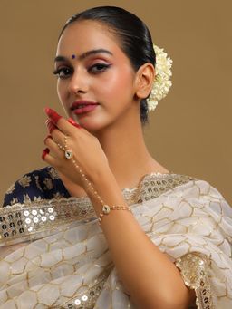 Ruby Raang Studio - White Brass Gold Plated Kundan Hathphool