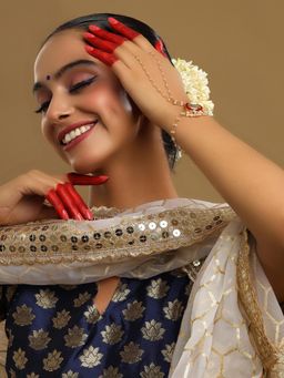 Ruby Raang Studio - Red Brass Gold Plated Kundan Hathphool