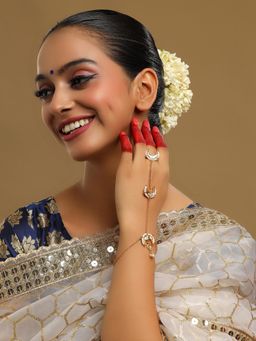 Ruby Raang Studio - White Brass Gold Plated Kundan Hathphool